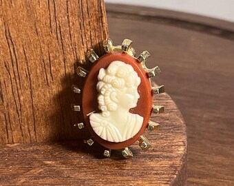Vtg Gold Tone Cameo Scarf Slide Clip Terracotta Resin Portrait Accessory