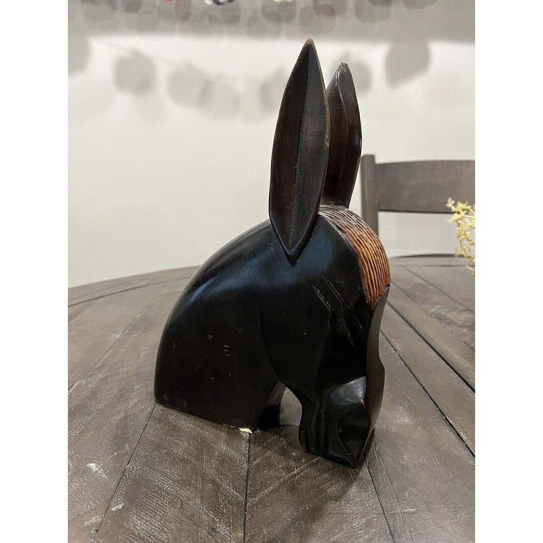 Vintage Wood Black Carved Mule/donkey Bookend Made in Haiti Etsy