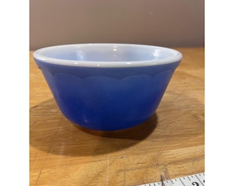 Vtg Hazel Atlas Blue Milk Glass Mixing Bowl Scalloped 5 Inch MCM Rare Blue