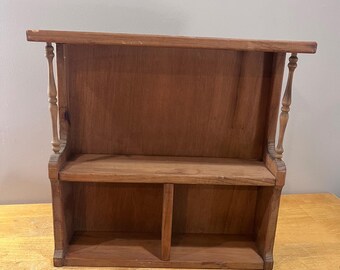 Vtg Rustic Wood Wall Shelf Spindle Detail Farmhouse Curio Spice Rack Brown