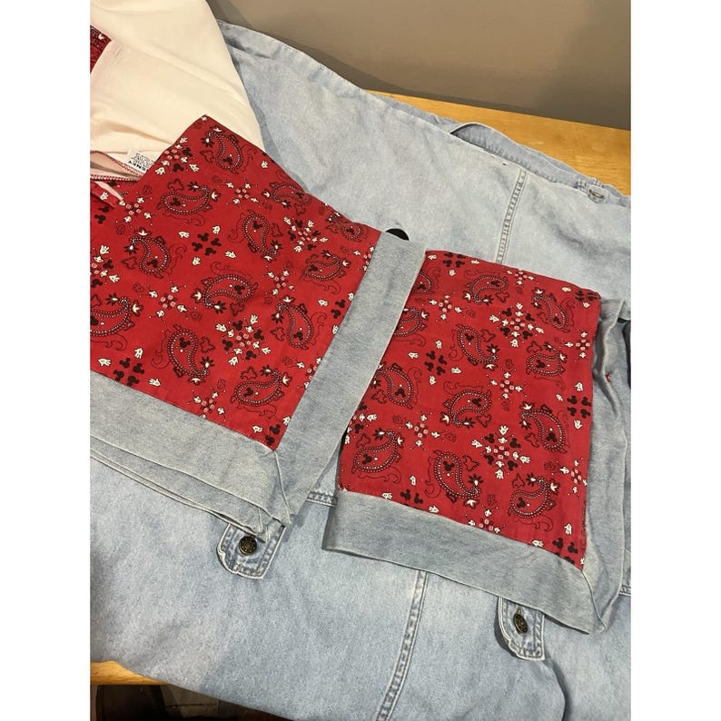 Funda nórdica vaquera de Mickey Mouse de VTG Disney Store, fundas de almohada bordadas tamaño queen, falda imagen 6