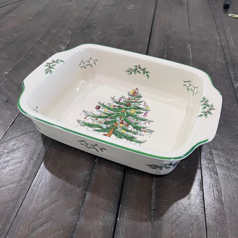 Spode Christmas Tree Rectangular Handled Baking Dish 12x9.5 Casserole Baker image 1