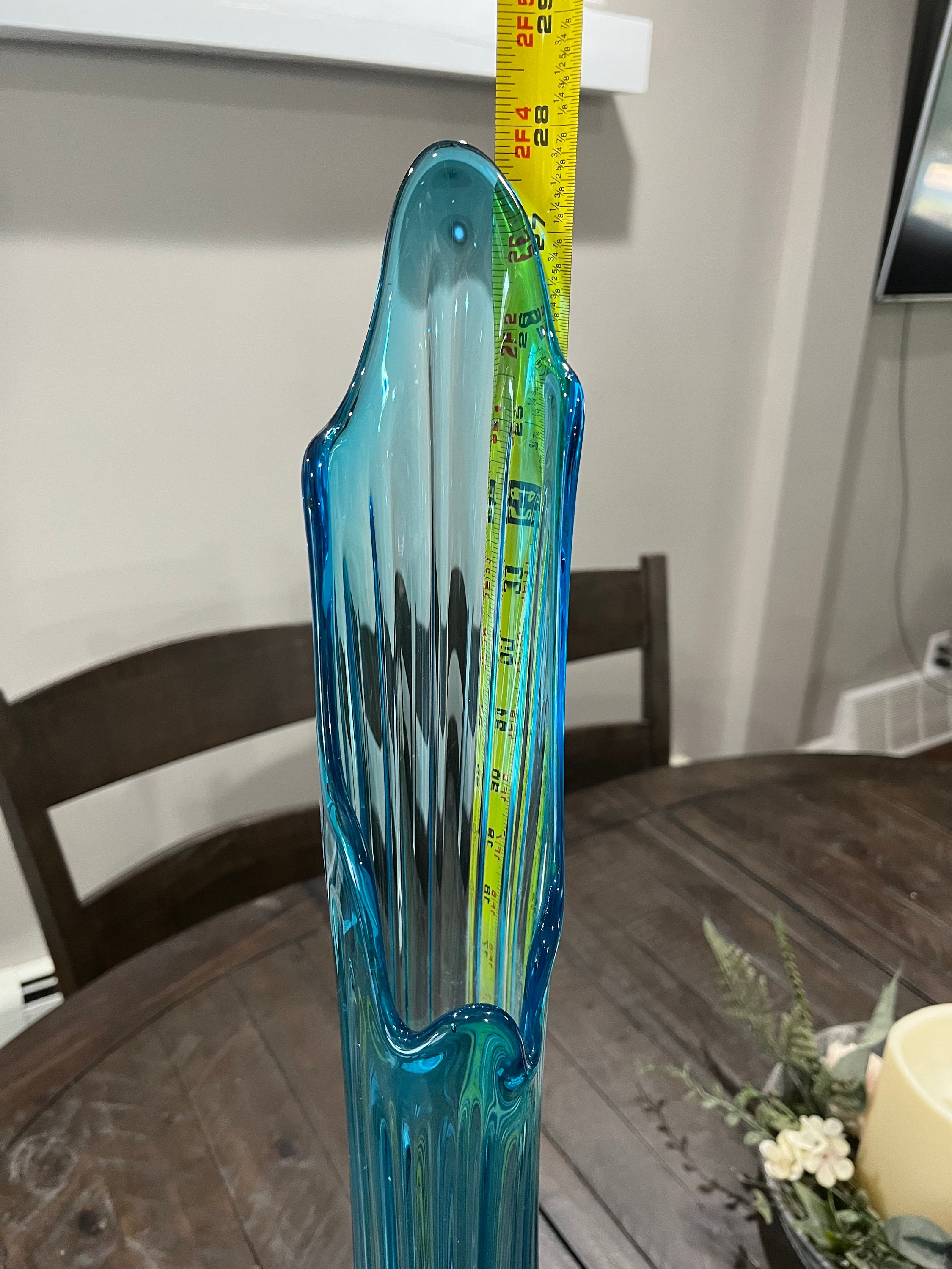 LE Smith 28 Ribbed Swung Glass Vase Bright Peacock Blue Floor Vase Etsy