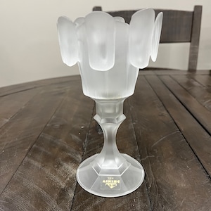 Viking Finnish Crown Satin Crystal Glass Peg Votive Candle Stick Label