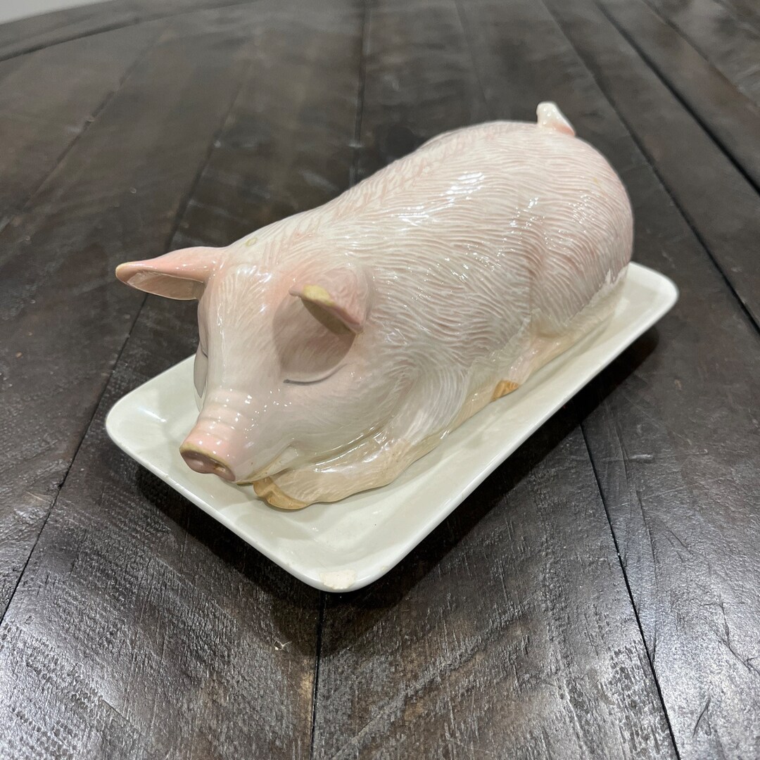 Vintage Otagiri Sleeping Pig Butter Dish Pink Porcelain Japan Etsy