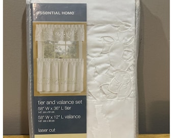 Essential Home by KMart White Window Tiers & Valance Lattice Laser Cut Cottage