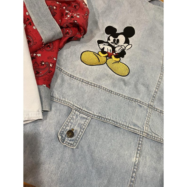 Funda nórdica vaquera de Mickey Mouse de VTG Disney Store, fundas de almohada bordadas tamaño queen, falda imagen 4