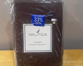 Nautica Fairfield King Bedskirt Brown Solid Cotton Tailored Dust Ruffle 78x80