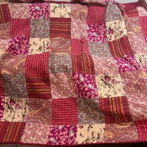 Pottery Barn Queen Patchwork Quilt Red Paisley Floral Boho Vtg Style Bedding