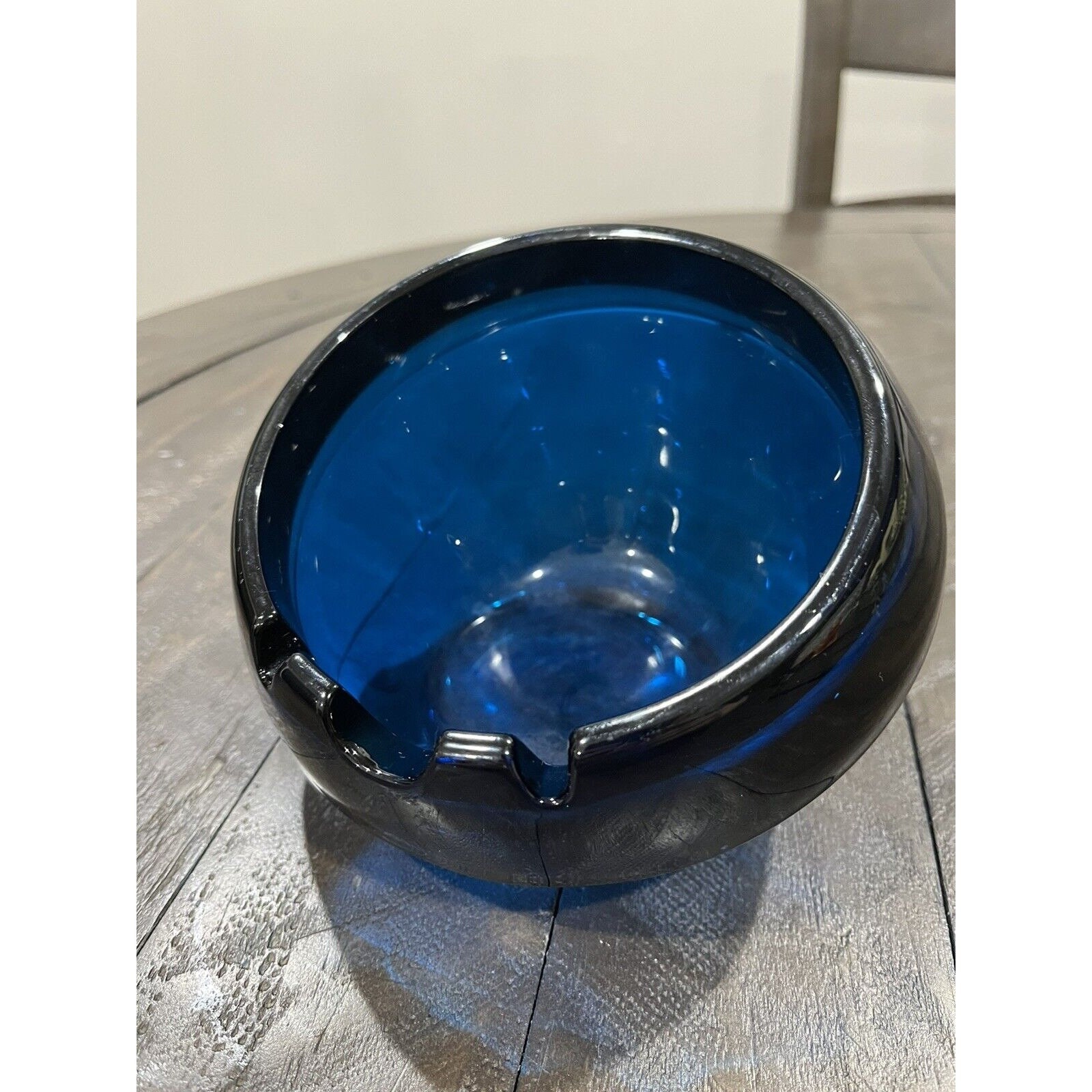 Vintage Mid Century Modern Viking Glass Orb Ashtray Cobalt Vintage Mid Century Modern Viking Glass Orb Ashtray Cobalt