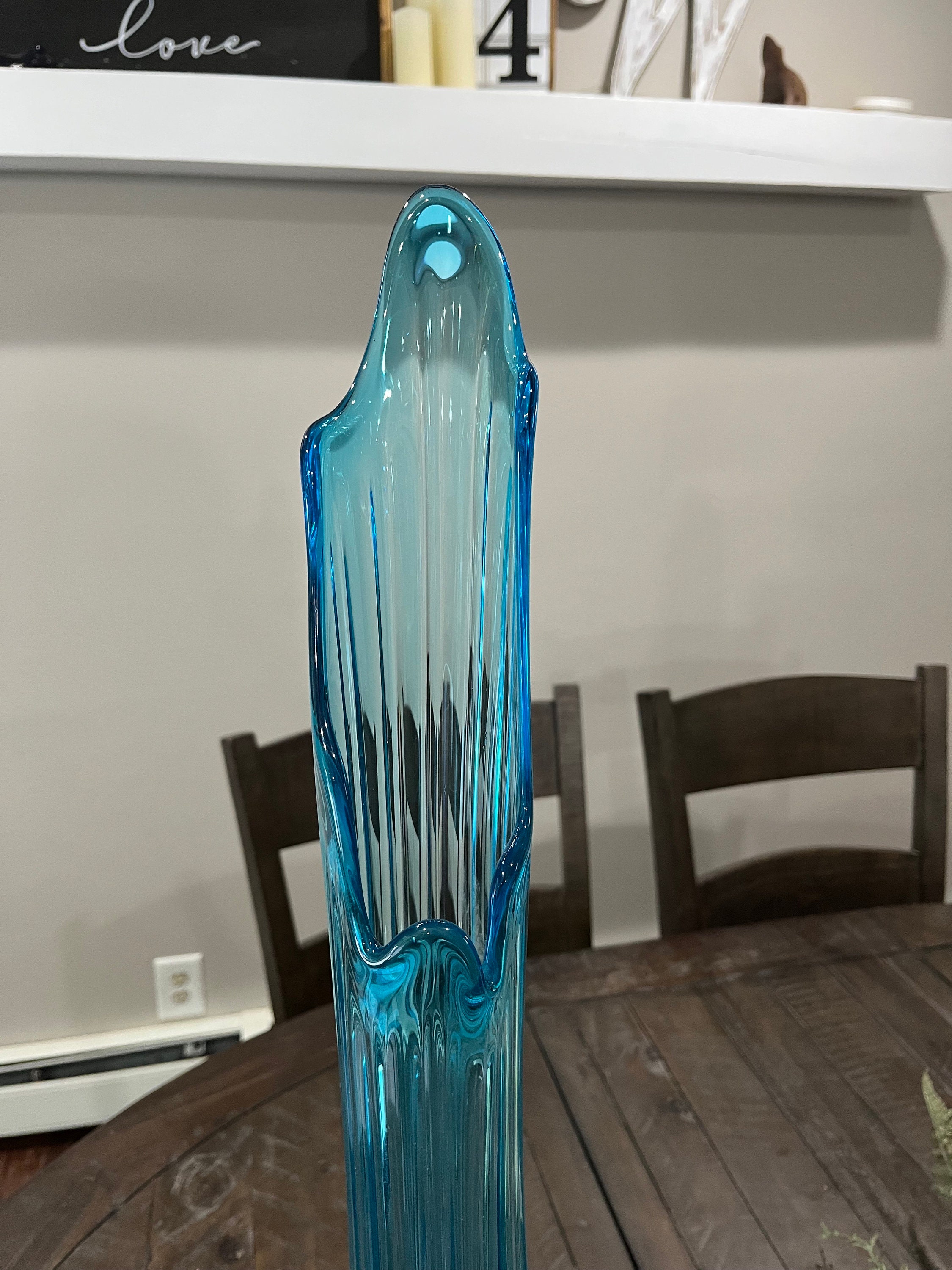 LE Smith 28 Ribbed Swung Glass Vase Bright Peacock Blue Floor Vase Etsy