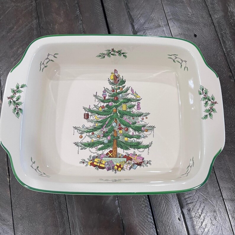 Spode Christmas Tree Rectangular Handled Baking Dish 12x9.5 Casserole Baker image 8