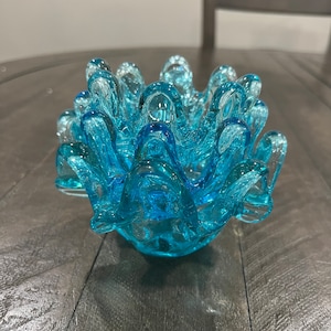 Nesting Candy Dishes (3) Aqua Blue Free Blown Glass 3”