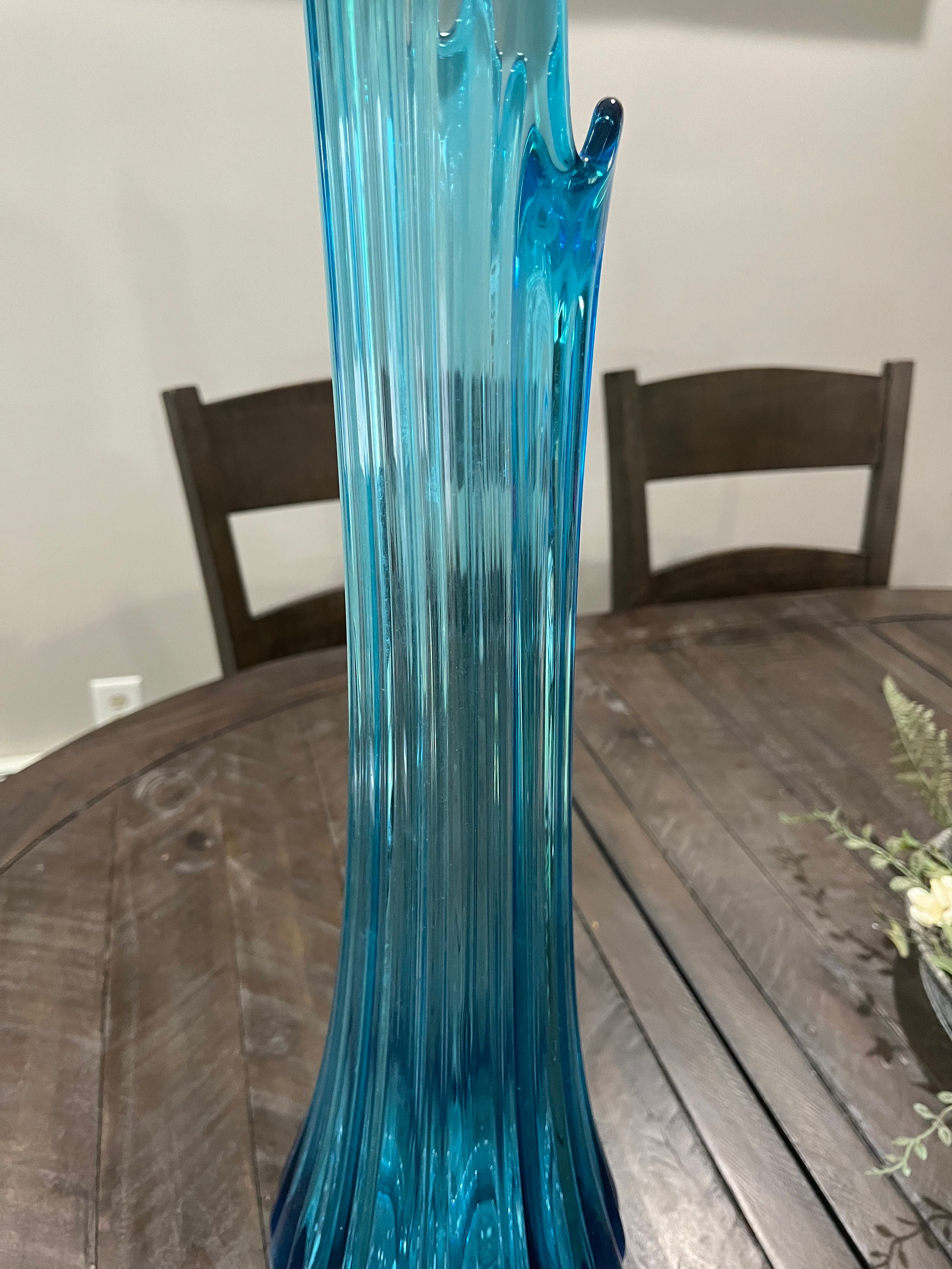 LE Smith 28 Ribbed Swung Glass Vase Bright Peacock Blue Floor Vase Etsy