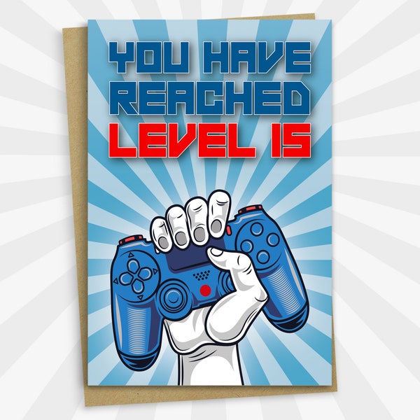 15th Birthday Card, You Have Reached Level 15, Greeting Card for Fifteen Year Old Gamer Boys, Birthday Gift for Teenage Son