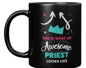 BLUE This is what an AWESOME Priest Looks like SILVER Mug Gift idea work 
