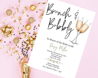 Elegant Bridal Shower Invitation: Brunch & Bubbly (Digital Download)