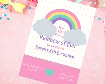 Rainbow Birthday Party Invitation - Digital Download Invitation - Girly Invitation - Rainbow of Fun!