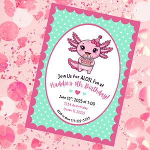 Axolotl Birthday Party Invitation: Alotl Fun, Pink Theme (Digital Download)