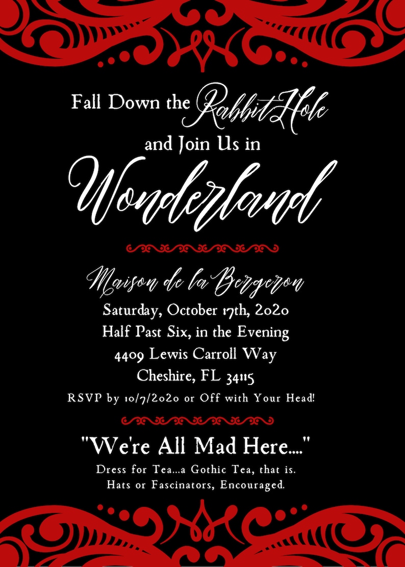 Alice in Wonderland Invitation - Murder Mystery Invitation - Digital ...