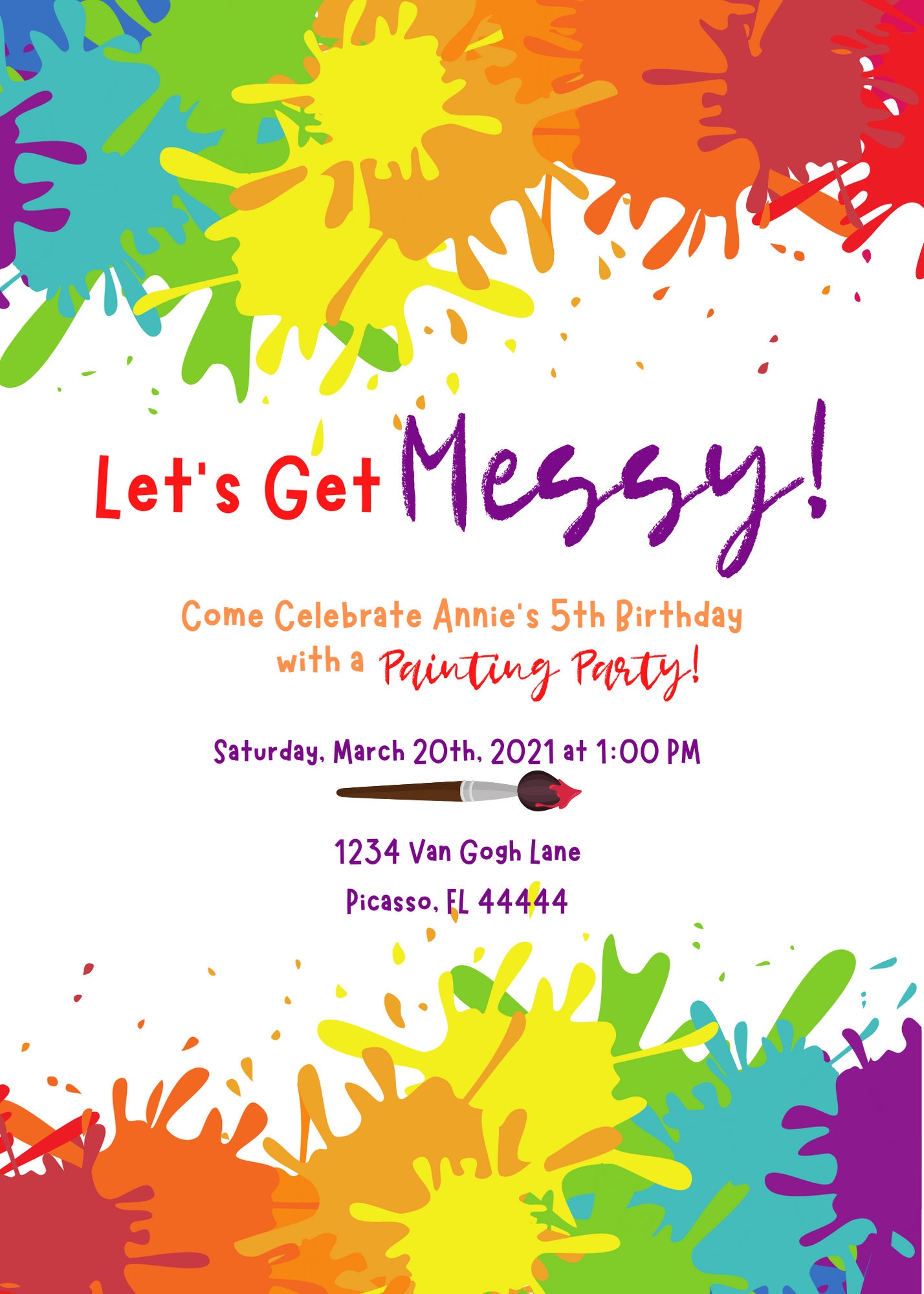 Art Party Invitation Digital Download Invitation Painting Etsy Australia