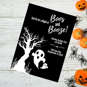 Boos and Booze Invitation - Ghost Halloween Invitation - Digital Halloween Party Invitation