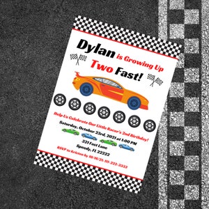 Two Fast Birthday Party Invitation - Digital Download Invitation - Race Car Invitation - 2nd Birthday Digital Invitation