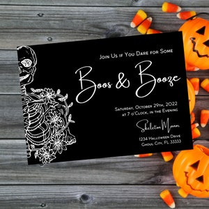 Skeleton Boos and Booze Halloween Invitation (Digital Download)