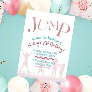Jump on Over Birthday Party Invitation - Bounce House Party Invitation - Girls Digital Birthday Party Invitation