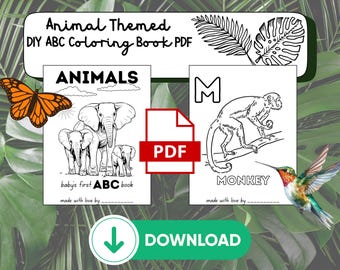 ABC Animal Coloring Book – A to Z Alphabet Baby Shower Activity – Printable Coloring Pages – Digital Download – Educational Toddler Gift