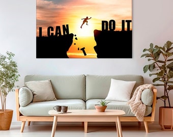 "Motivierende Wandkunst ""I Can Do It"", Inspiration Leinwanddruck, positives Zitat Kunstwerk, Büro-Fitnessstudio Wohnkultur, Erfolg Mindset Geschenk."