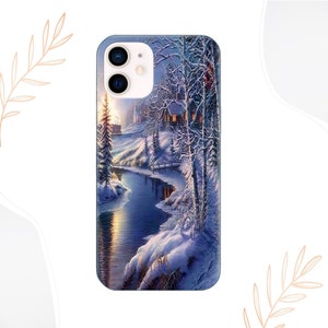 Winter Landschaft Tasche iPhone 15 Pro Max, Samsung Galaxy S24 Plus, S22 Ultra, S20 FE, Fabelhafte Natur, Kiefernwald, Verschneite Berge Case
