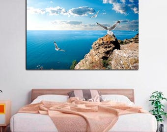 Paisajes marinos - Arte de gaviotas - Pared náutica - Nubes oceánicas - Arte náutico para la sala de estar - Pared náutica