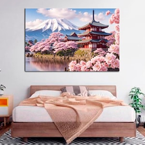 Mount Fuji in Japan - Large Canvas Print Nature - Wall Decor - Mountain landscape - Painting for the bedroom - Sakura wall art