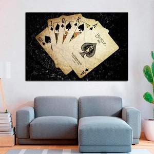 Cartes à jouer au poker - Divertissement - Art du poker - Décoration d'intérieur - Quinte flush royale - Jeu de cartes - Art contemporain