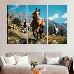 Herd of horses - Wild life  - Horse Mustang  - Running horses - Wall Decor - Living room decor - Nature Landscape - Gift for a horse lover