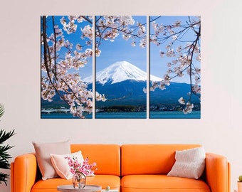 Mount Fuji in Japan - Large Canvas Print Nature - Wall Decor - Mountain landscape - Sakura color - Painting for the bedroom
