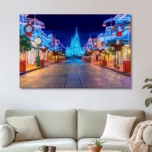 Decoración de pared para habitación de niños con el castillo de Cenicienta, arte de princesa callejera, decoración de habitación de niñas de Disney World vacía, lugares famosos, viene lista para colgar