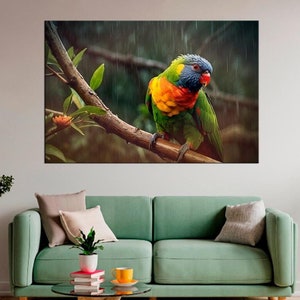 Bird parrot - Lorikeet parrot green -Rain-forest - Painting of Nature -  Home Living Room Bedroom Decor - Contemporary art