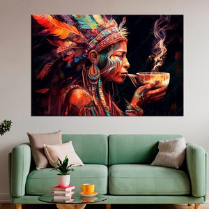 Mystical Shaman - Indian girl - Psychedelic art - Home decor - Shamanic meditation - Picture in a frame