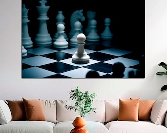 Schwarzweißes Schachspiel - Schachbrett - Strategiespiel Kunst - Schachkunst - Bauer Leinwanddruck - Schach Dekor Geschenk