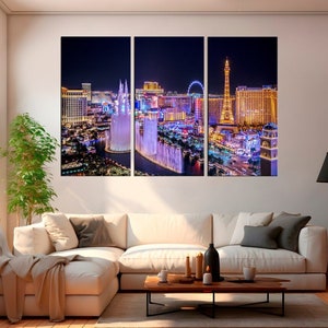 Las Vegas wall art, Night City Canvas Print, Panoramic Las Vegas Cityscape Wall Decor, Nevada Wall Art for Living Room, Downtown Las Vegas