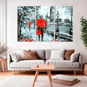 Walking around London - Cityscape - Lovers under a red umbrella - Romance in the rain - Big Ben  - Home decor