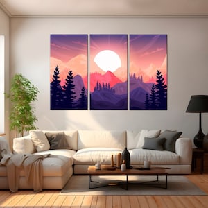 Large Canvas Print Nature Wall Decor Mountains Landscape Wall Decor Abstract Art Boho Style Wall Art Sunset in the Mountains
