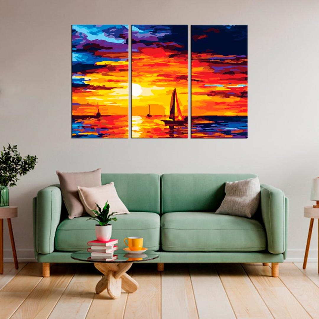 Sunset Sailboat Wall Art, Ocean Landscape Canvas Print, Vibrant Sea ...