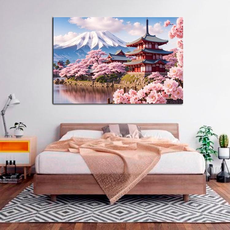 Mount Fuji in Japan - Large Canvas Print Nature - Wall Decor - Mountain landscape - Painting for the bedroom - Sakura wall art