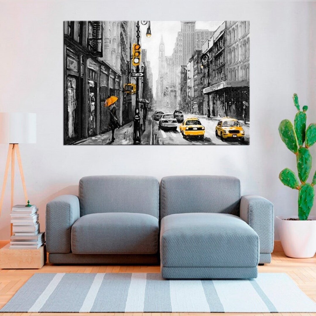 New York Street Wall Art - Girl Under a Yellow Umbrella - Modern Wall ...