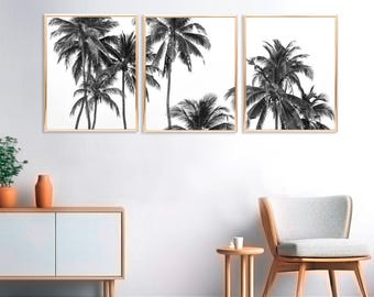 Juego de 3 impresiones de palmeras para pared: impresiones costeras tropicales, decoración playera y póster imprimible (descarga digital)