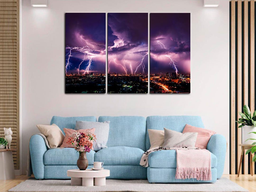 Lightning Storm Wall Art Canvas Print, Electric Thunderbolt Flash ...