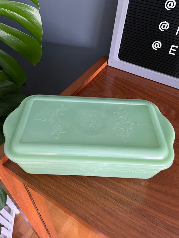 Collectibles Art & Collectibles Vintage Jadeite Loaf Pan with Lid Fire